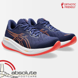Orthotic friendly running shoes, blue and red design